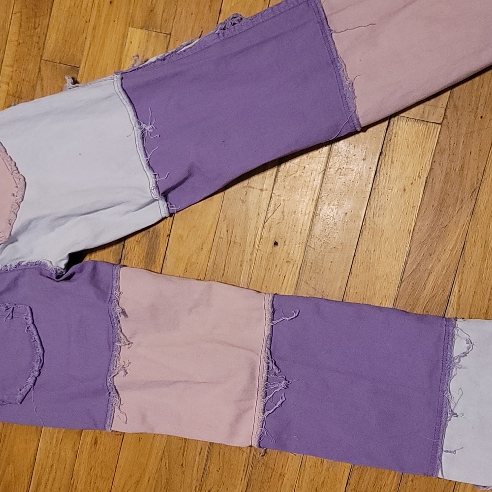 Frayed Pink Purple pacthwork jeans sz xs - Picture 10 of 11